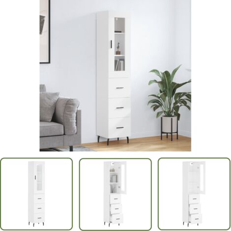 Buffet haut, Enfilade, Armoire de cuisine Blanc 34,5x34x180 cm Bois d'ingénierie WFE499412 DESIGN IN