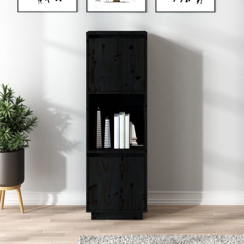 Buffet haut, Enfilade, Armoire de cuisine Noir 38x35x117 cm Bois massif de pin WFE704508 design in