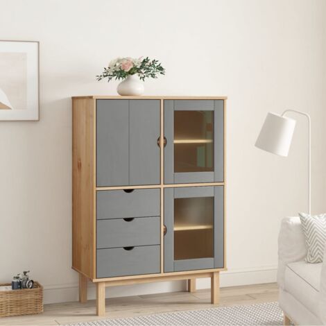 Buffet haut, Enfilade, Bahut, Armoire de cuisine otta marron et gris 85x43x125 cm bois massif de pin pwfn92939 DESIGN IN