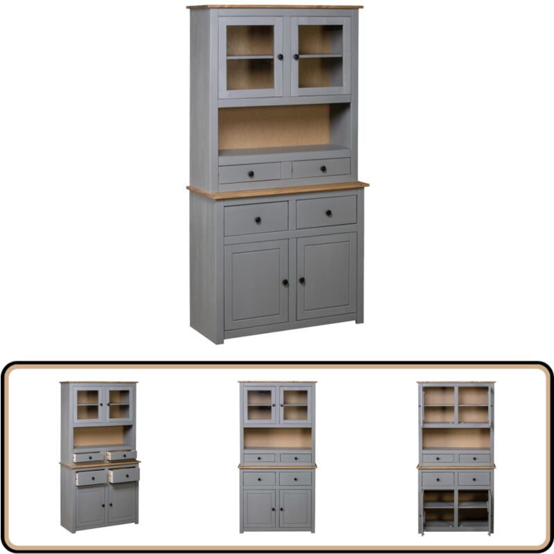 Vidaxl - Buffet haut Gris 93x40,5x180 cm Pin Gamme Panama - Buffet - Meuble De Rangement - Commode - Mobilier Rustique - Meuble Vintage