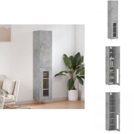 Buffet haut Gris béton 34,5x34x180 cm Bois d'ingénierie - Buffet Design - Meuble Rangement - Armoire Cuisine - Mobilier Salon - Commode Moderne