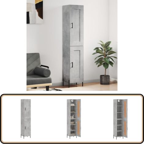 Buffet haut Gris béton 34,5x34x180 cm Bois d'ingénierie - Buffet Design Moderne - Meuble Rangement Gris - Armoire Cuisine - Buffet Haut - Commode
