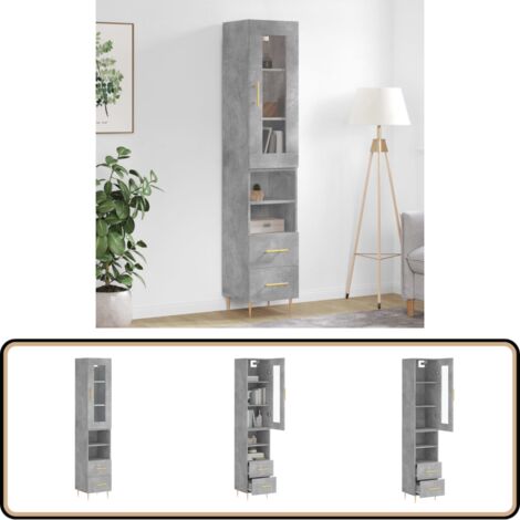 Buffet haut Gris béton 34,5x34x180 cm Bois d'ingénierie - Buffet Design Moderne - Meuble Rangement Gris - Armoire Cuisine - Buffet Haute Capacité - Buffet Industriel