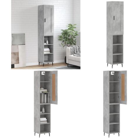 Buffet haut Gris béton 34,5x34x180 cm Bois d'ingénierie - Buffet Design Moderne - Meuble Rangement Gris - Armoire Élégante - Commode Avec Portes - Étagères Ouvertes - Home & Living