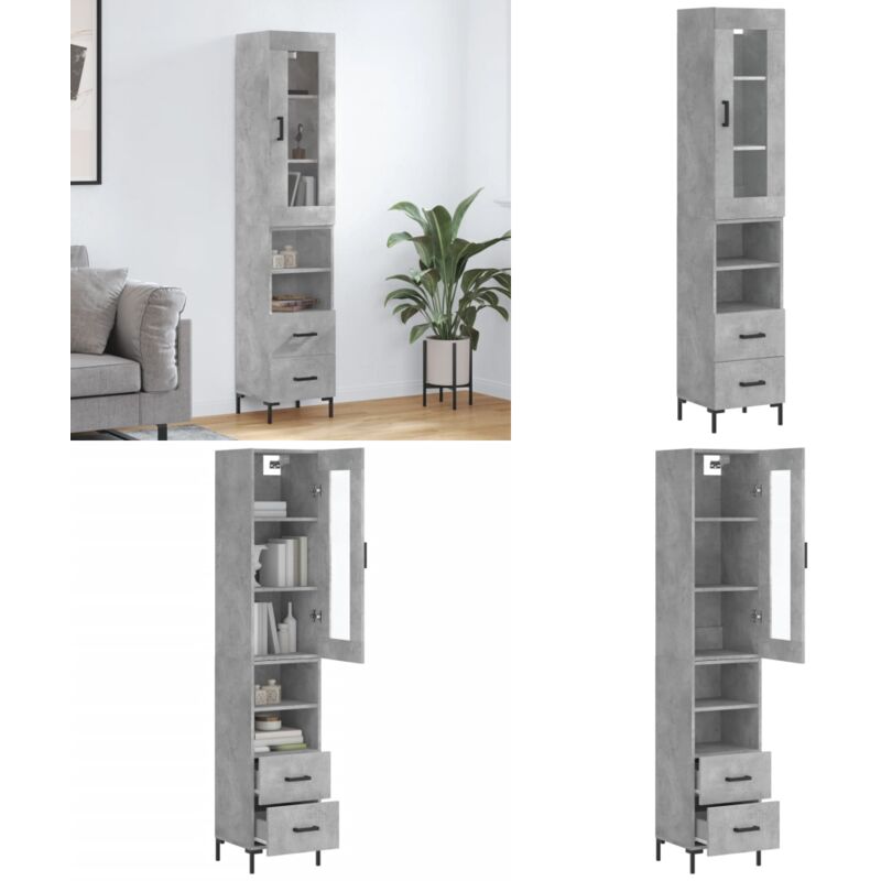 Vidaxl - Buffet haut Gris béton 34,5x34x180 cm Bois d'ingénierie - Buffet Design Moderne - Meuble Rangement Gris - Armoire Cuisine - Buffet Haute
