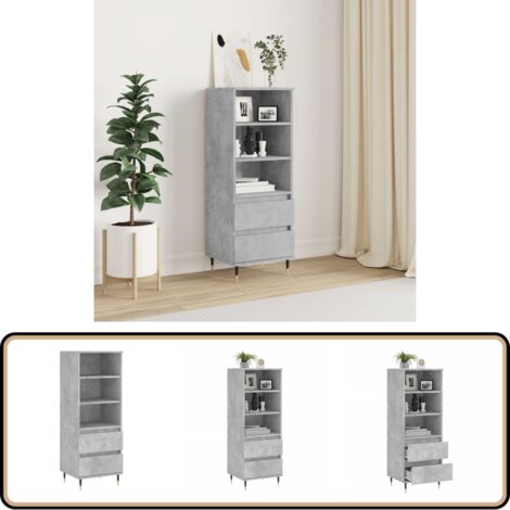 Buffet haut Gris béton 40x36x110 cm Bois d'ingénierie - Buffet Design Industriel - Meuble Rangement Gris - Buffet Cuisine - Buffet Salon - Buffet Contemporain