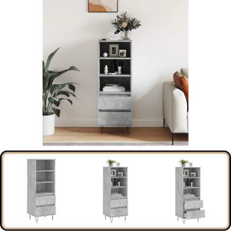 Buffet haut Gris béton 40x36x110 cm Bois d'ingénierie - Buffet Design Industriel - Meuble Rangement Gris - Buffet Haute Capacité - Buffet Contemporain - Buffet Salon