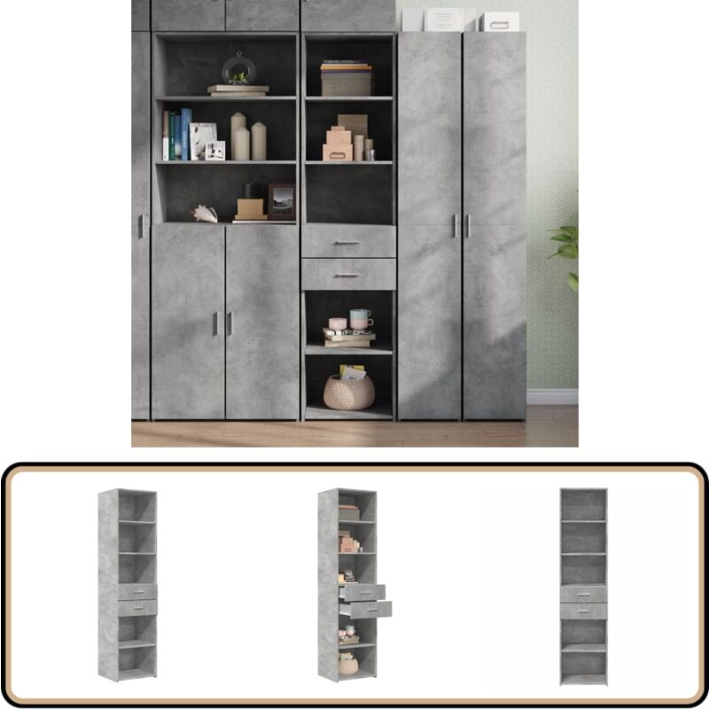 Vidaxl - Buffet haut gris béton 45x42,5x185 cm bois d'ingénierie - Buffet Design Intemporel - Meuble Rangement - Buffet Gris - Buffet Cuisine
