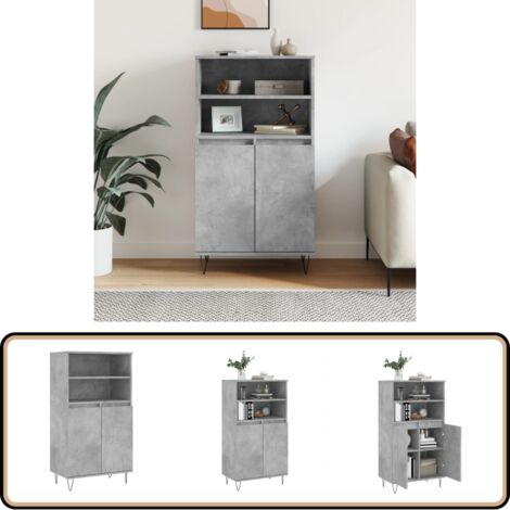 Buffet haut Gris béton 60x36x110 cm Bois d'ingénierie - Buffet Design Industriel - Meuble Rangement Gris - Armoire Cuisine - Buffet Bas Prix - Commode Salon