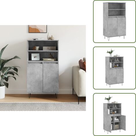 Buffet haut Gris béton 60x36x110 cm Bois d'ingénierie - Buffet Design Industriel - Meuble Rangement Gris - Armoire Cuisine - Buffet Bas Prix - Commode Salon