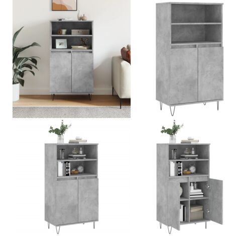 Buffet haut Gris béton 60x36x110 cm Bois d'ingénierie - Buffet Design Industriel - Meuble Rangement Gris - Armoire Cuisine - Buffet Bas Prix - Commode Salon - Home & Living