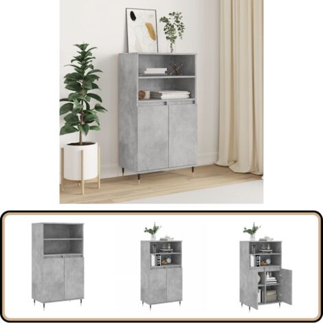 Buffet haut Gris béton 60x36x110 cm Bois d'ingénierie - Buffet Design Industriel - Meuble Rangement Gris - Armoire Ouverte - Commode Moderne - Étagère Murale