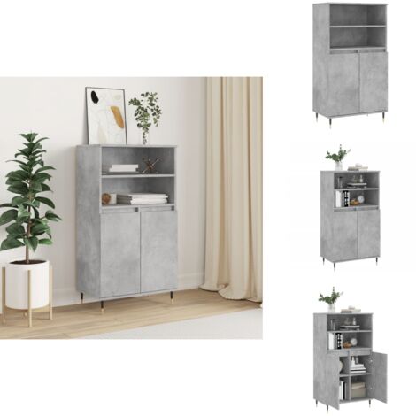 Buffet haut Gris béton 60x36x110 cm Bois d'ingénierie - Buffet Design Industriel - Meuble Rangement Gris - Armoire Ouverte - Commode Moderne - Étagère Murale