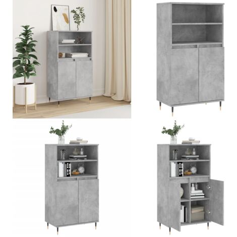 Buffet haut Gris béton 60x36x110 cm Bois d'ingénierie - Buffet Design Industriel - Meuble Rangement Gris - Armoire Ouverte - Commode Moderne - Étagère Murale - Home & Living
