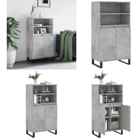 Buffet haut Gris béton 60x36x110 cm Bois d'ingénierie - Buffet Design Industriel - Meuble Rangement Gris - Armoire Ouverte - Commode Moderne - Étagère Murale - Home & Living