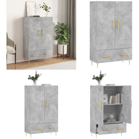 Buffet haut gris béton 69,5x31x115 cm bois d'ingénierie - Buffet Design Moderne - Meuble De Rangement - Armoire Grise - Buffet Bas - Mobilier Salon - Home & Living