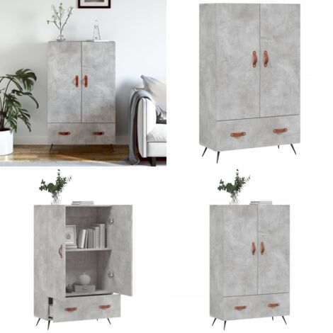 Buffet haut gris béton 69,5x31x115 cm bois d'ingénierie - Buffet Design Moderne - Meuble Rangement - Armoire Cuisine - Commode Salon - Étagère Murale - Home & Living