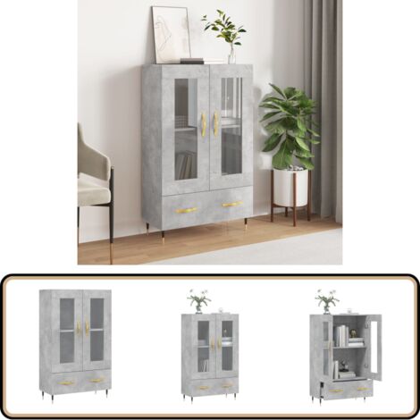 Buffet haut gris béton 69,5x31x115 cm bois d'ingénierie - Buffet Design Moderne - Meuble Rangement - Armoire Ouverte - Buffet Gris - Buffet Industriel