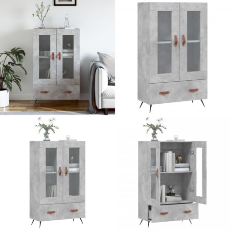 Buffet haut gris béton 69,5x31x115 cm bois d'ingénierie - Buffet Design Moderne - Meuble Rangement - Armoire Ouverte - Vitrine Murale - Commode - Home & Living