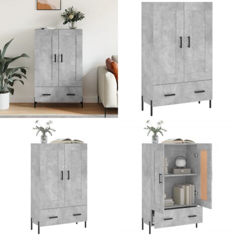 Buffet haut gris béton 69,5x31x115 cm bois d'ingénierie - Buffet Design Moderne - Meuble Rangement Cuisine - Armoire Haute - Buffet Gris - Buffet Industriel - Home & Living