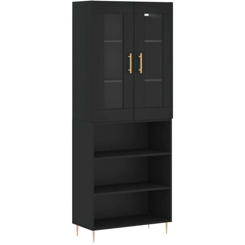 Jinlefu - Buffet haut Noir 69,5x34x180 cm Bois d'ingénierie vidaXL