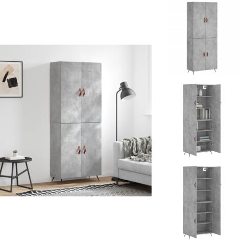 Buffet haut Gris béton 69,5x34x180 cm Bois d'ingénierie - Buffet Design - Meuble Rangement - Armoire Gris - Mobilier Salon - Commode Moderne