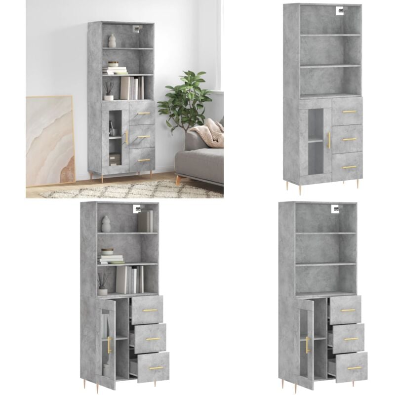 Buffet haut Gris béton 69,5x34x180 cm Bois d'ingénierie - Buffet Design Moderne - Meuble Rangement Gris - Armoire Cuisine - Buffet Bas Prix - Meuble