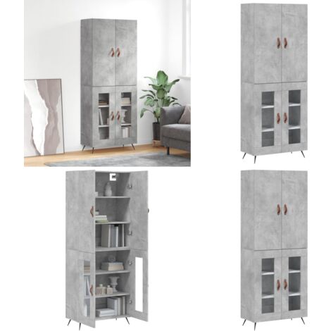 Buffet haut Gris béton 69,5x34x180 cm Bois d'ingénierie - Buffet Design Moderne - Meuble Rangement Gris - Armoire Cuisine - Buffet Haute Capacité - Mobilier Salon - Home & Living