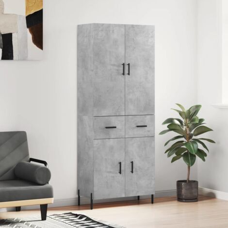 Buffet haut Gris béton 69,5x34x180 cm Bois d'ingénierie - The Living Store