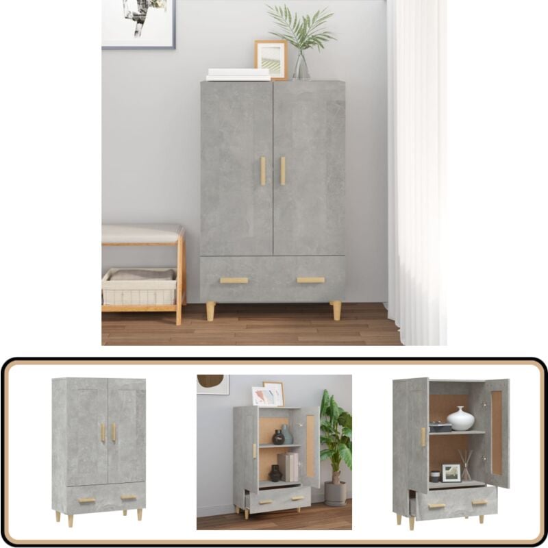 Buffet haut Gris béton 70x31x115 cm Bois d'ingénierie - Buffet Design Scandinave - Buffet Gris - Meuble Rangement - Buffet Moderne - Buffet Haut
