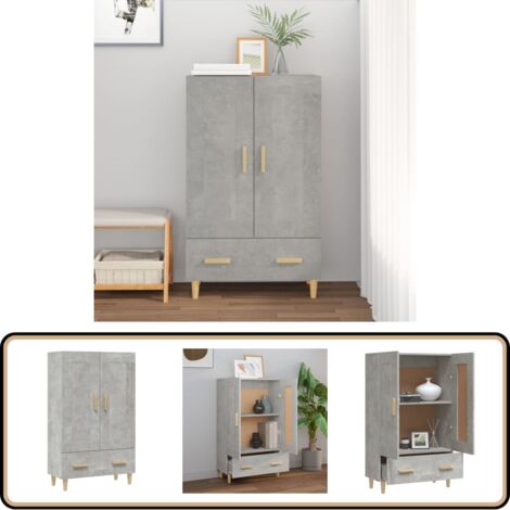 Buffet haut Gris béton 70x31x115 cm Bois d'ingénierie - Buffet Design Scandinave - Buffet Gris - Meuble Rangement - Buffet Moderne - Buffet Haut