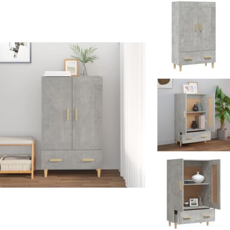 Buffet haut Gris béton 70x31x115 cm Bois d'ingénierie - Buffet Design Scandinave - Buffet Gris - Meuble Rangement - Buffet Moderne - Buffet Haut