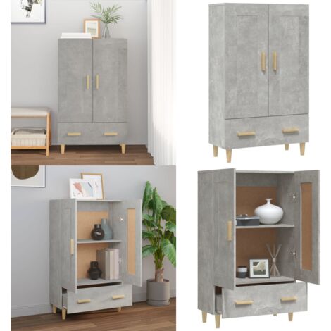 Buffet haut Gris béton 70x31x115 cm Bois d'ingénierie - Buffet Design Scandinave - Buffet Gris - Meuble Rangement - Buffet Moderne - Buffet Haut - Home & Living