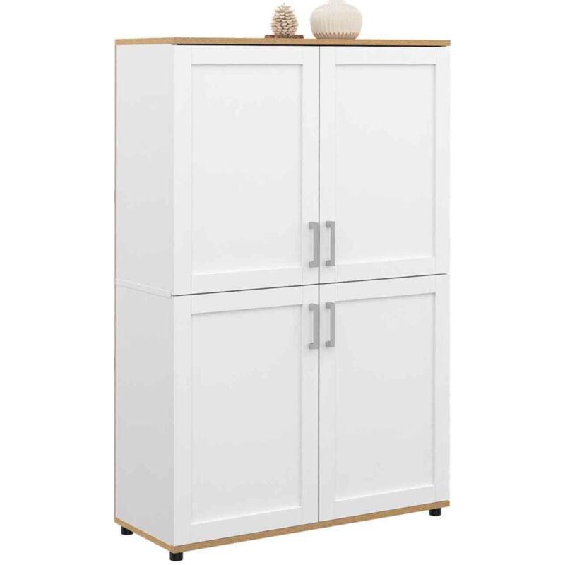 Buffet haut H. 125 cm VITO 4 portes blanc et bois