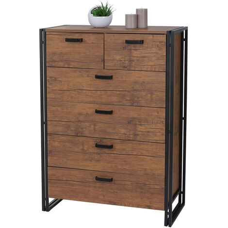 Buffet haut HWC-A27, 115x80x40cm, 6 tiroirs, aspect chêne