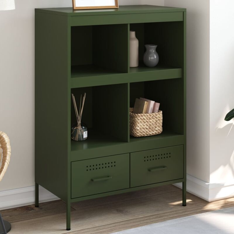 Vidaxl - Buffet haut vert olive 68x39x101,5 cm acier