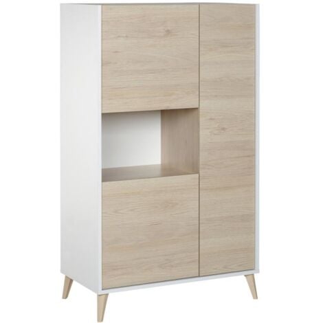 Buffet haut KOLYMA - 3 portes & 1 niche - Coloris : Chêne & Blanc