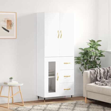 Buffet haut, Meuble de Rangement, Armoire de Cuisine Blanc 69,5x34x180 cm Bois d'ingénierie NKK73760