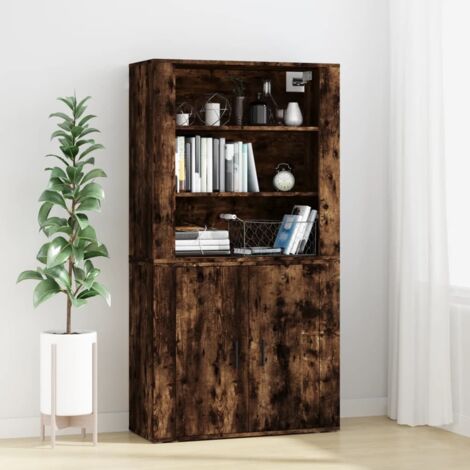 Buffet haut, Meuble de Rangement, Armoire de Cuisine Chêne fumé Bois d'ingénierie RDS3379