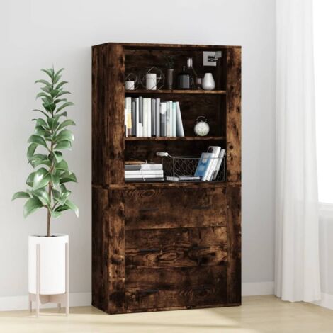 Buffet haut, Meuble de Rangement, Armoire de Cuisine Chêne fumé Bois d'ingénierie RDS4387