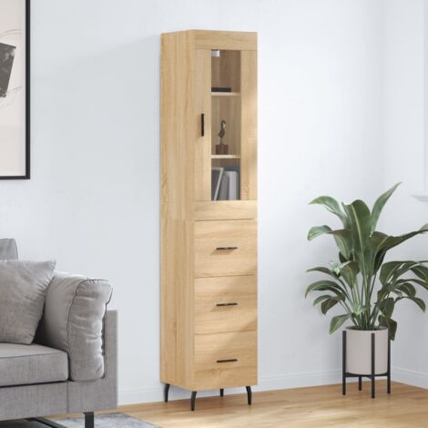 Buffet haut, Meuble de Rangement, Armoire de Cuisine Chêne so34,5x34x180 cm Bois d'ingénierie NKK18039