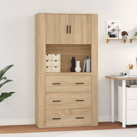 Buffet haut, Meuble de Rangement, Armoire de Cuisine Chêne sonoma Bois d'ingénierie SDG43472