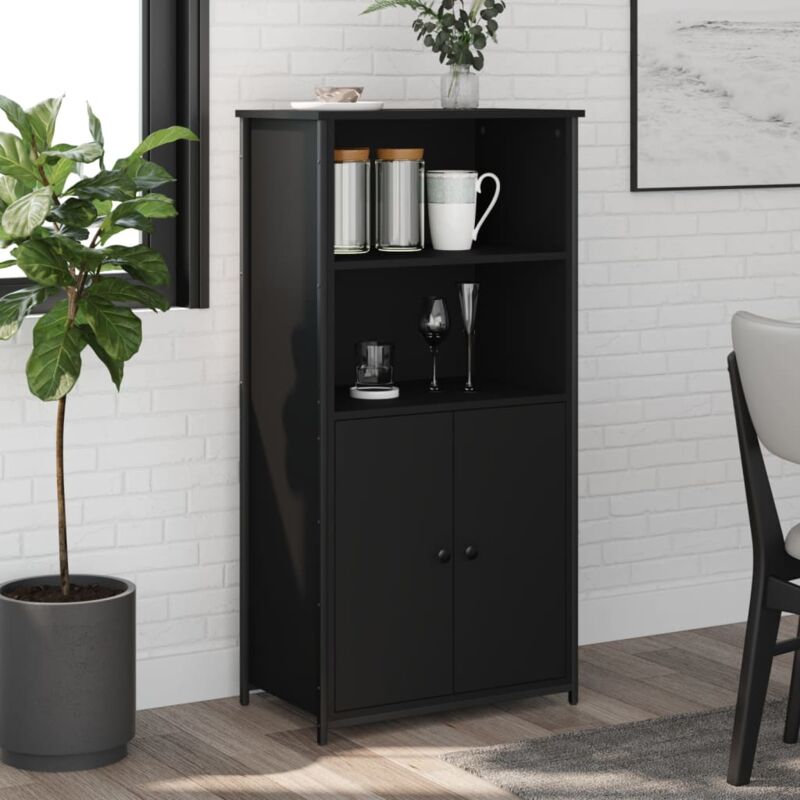 Buffet haut, Enfilade, Armoire de cuisine noir 62x36x121,5 cm bois d'ingénierie WFE539609 design in