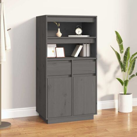 Buffet haut, Meuble de Rangement, Armoire de Cuisine Gris 60x40x116,5 cm Bois massif de pin RDS5607 BonneVie