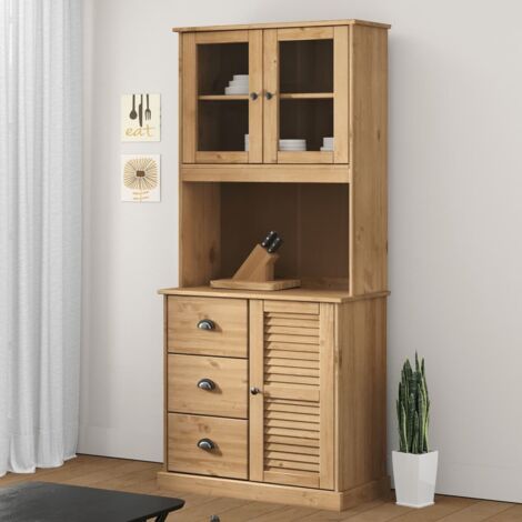 Buffet haut, Meuble de Rangement, Armoire de Cuisine VIGO 78x40x175 cm bois massif de pin RDS2121