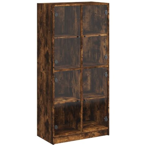 Buffet haut Meuble de rangement avec portes chêne fumé 68x37x142 cm bois ingénierie
