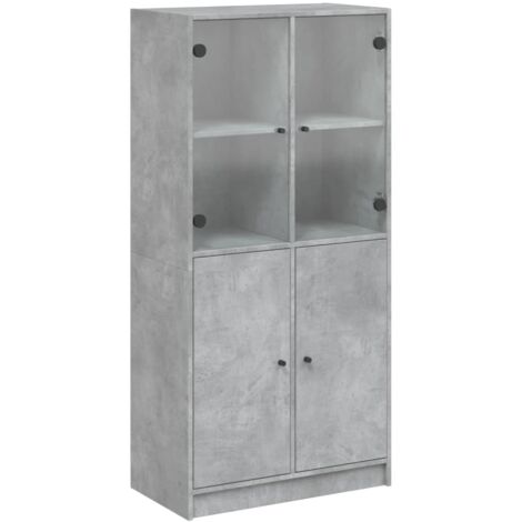 Buffet haut  Meuble de rangement avec portes gris béton 68x37x142 cm bois ingénierie