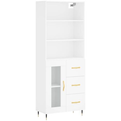 Buffet haut  Meuble de rangement Blanc 69,5x34x180 cm Bois d'ingénierie