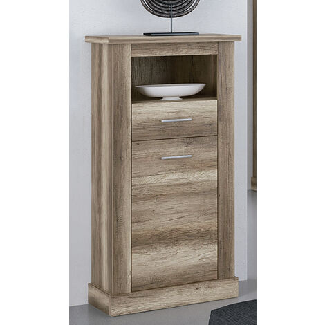 Buffet haut, meuble de rangement coloris Chêne vieilli - Longueur 66 x Profondeur 36,60 x Hauteur 135 cm -PEGANE-