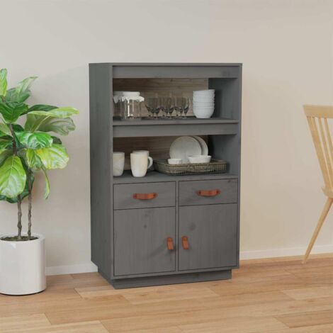 Buffet haut Meuble de rangement  Commode Bahut Gris 67x40x108,5 cm Bois massif de pin 11846